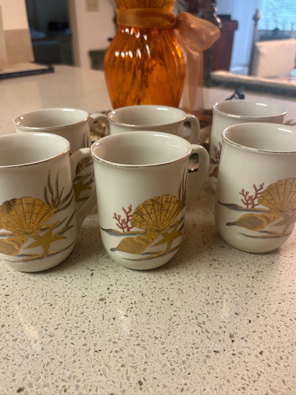 OTAGIRI lot of 6 Sea Shell ~Ocean Coffee Cup Vintage Japan🐚💚